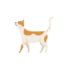 Cute cat walking, cartoon flat vector illustration isolated on white background.