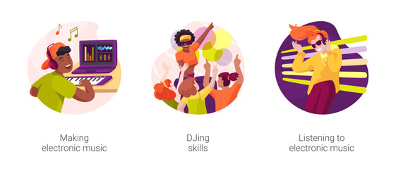 Electronic music isolated cartoon vector illustration set