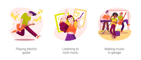 Rock music isolated cartoon vector illustration set