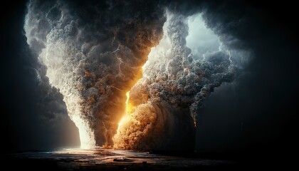 Volcanic Mountain In Eruption - 3D rendering, Raster illustration. - obrazy, fototapety, plakaty