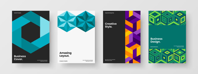 Minimalistic geometric hexagons presentation template bundle. Premium book cover A4 vector design layout composition.