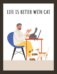 Poster about typical cat's behavior flat style, vector illustration
