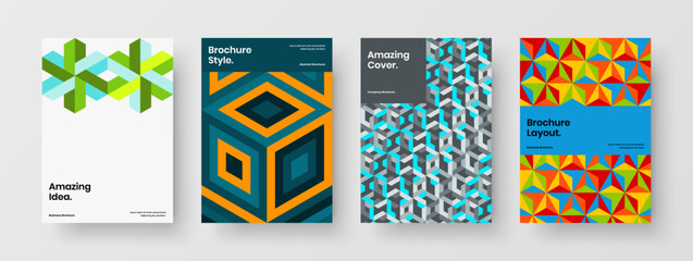 Trendy geometric tiles front page template bundle. Isolated booklet A4 design vector concept collection.