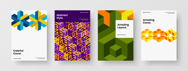 Fototapeta premium Creative mosaic tiles annual report concept set. Original booklet A4 design vector layout collection.