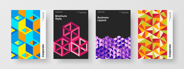 Original mosaic hexagons annual report layout collection. Trendy book cover design vector concept composition.