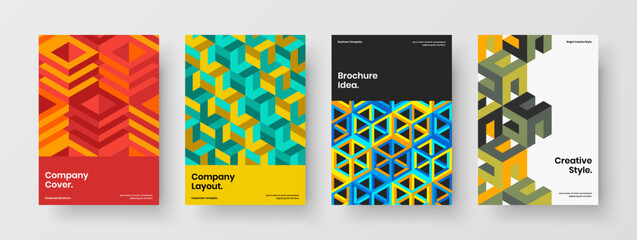 Naklejka premium Premium geometric hexagons banner template bundle. Modern book cover design vector illustration composition.