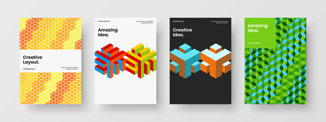 Fresh front page vector design concept bundle. Original mosaic hexagons pamphlet illustration collection.