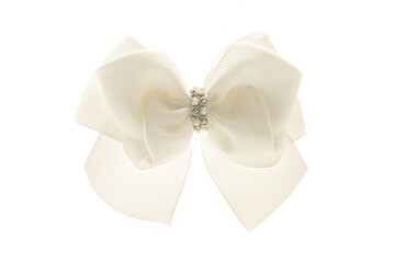 Satin bow for hair for girl, woman isolated on white background. Scrunchie hair clip accessory for...