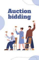 Auction bidding banner or poster for social media flat vector illustration.