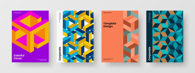 Bright corporate cover vector design illustration collection. Fresh mosaic tiles handbill template composition.