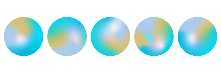 Holographic effect highlight stories, cover templates design set. Blurry abstract backdrops. Y2k retro style round vector illustrations with rainbow gradient for social networks.