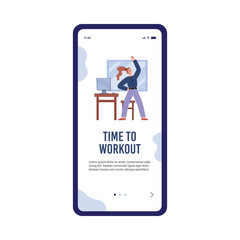 Time to workout concept for onboarding page, flat vector illustration.