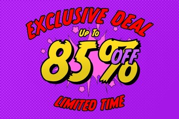 85 eighty-five Percent off sale discount shopping banner. fashion frame
