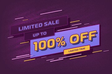 100 one hundred Percent off super sale shopping halftone. price promotion
