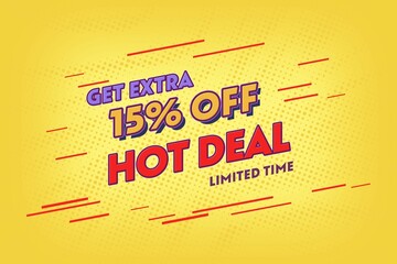 15 fifteen Percent off super sale shopping halftone banner. flash sale