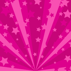 Fototapeta na wymiar Sunlight background. Pink color burst background with shining stars. Vector illustration. Sun beam ray sunburst pattern backdrop. Magic, festival, circus holiday poster