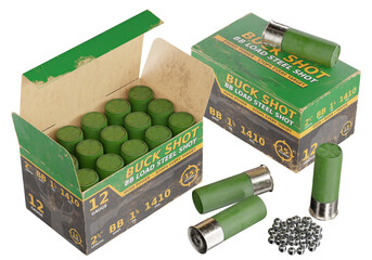 3d render illustration of a shotgun ammunition boxes isolated on white - obrazy, fototapety, plakaty