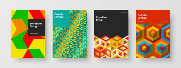 Premium corporate cover design vector layout composition. Multicolored mosaic shapes presentation illustration bundle.