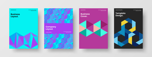 Clean corporate cover A4 vector design concept composition. Minimalistic mosaic tiles booklet illustration collection.