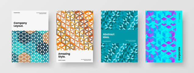 Fototapeta na wymiar Creative booklet vector design concept set. Unique geometric hexagons presentation layout composition.