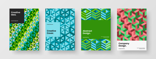 Minimalistic poster A4 design vector illustration set. Abstract mosaic hexagons presentation concept collection.