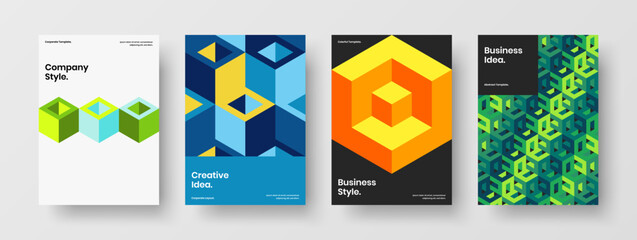 Original geometric shapes magazine cover template collection. Amazing annual report vector design concept composition.