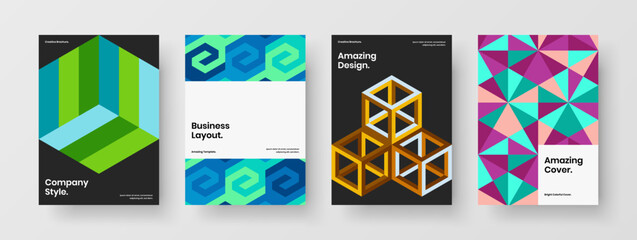 Obraz premium Isolated company cover A4 design vector concept set. Colorful geometric pattern booklet illustration bundle.