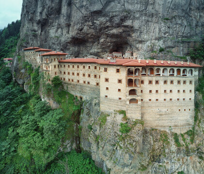 Aerial view of mountain Sumela Monastery in Trabzon Province of Turkey