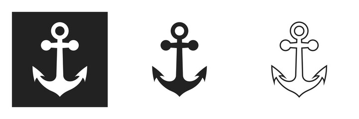 Anchor black vector icon, isolated object on white background. Symbol of the sea, ships and ports