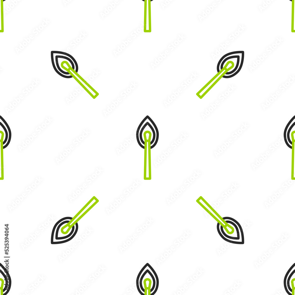 Poster line burning match with fire icon isolated seamless pattern on white background. match with fire. ma