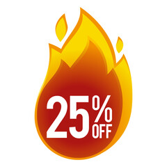 25 percent off - discount big sales - fireball icon.