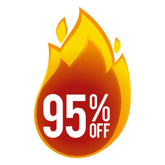 95 percent off - discount big sales - fireball icon.