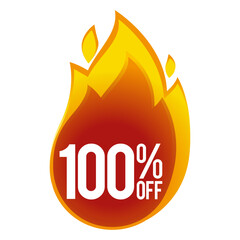 100 percent off - discount big sales - fireball icon.