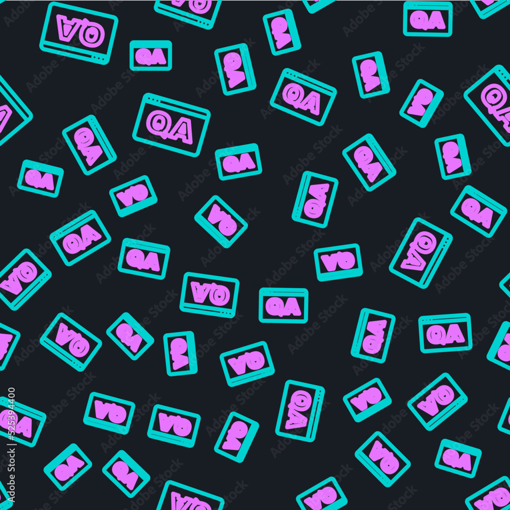 Poster line speech bubbles with question and answer icon isolated seamless pattern on black background. q a