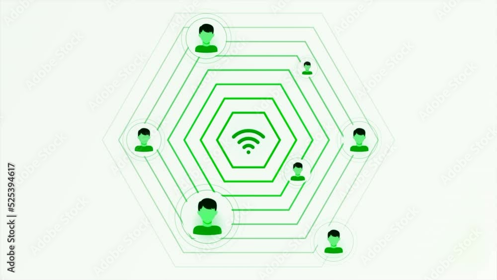 Poster white background. motion.a bright light background with a wi-fi icon where user icons are connected 