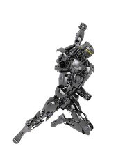 master robot is doing a super punch in white background