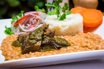Frejoles con seco beans and meat stew de carne traditional peruvian food