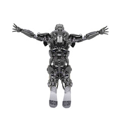 master robot is free like a bird in white background rear view