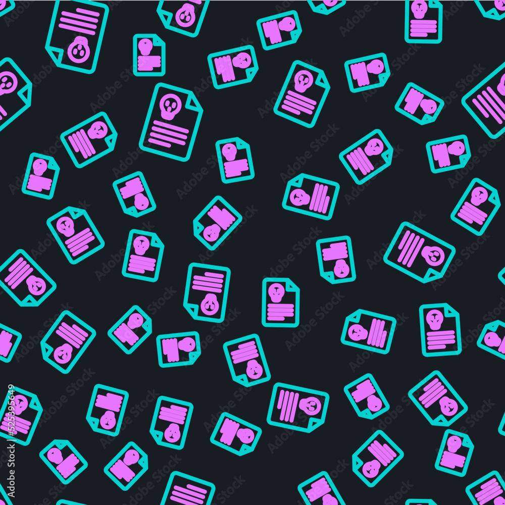 Poster line radiation warning document icon isolated seamless pattern on black background. text file. vecto
