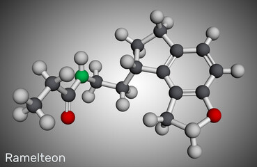 Ramelteon molecule. It is melatonin receptor agonist, used to treat insomnia. Molecular model. 3D rendering