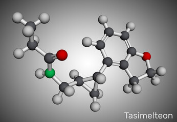Obraz premium Tasimelteon molecule. It is sleep disorder medication. Molecular model. 3D rendering.