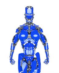 Fototapeta premium cyborg girl is angry and ready to attack on white background