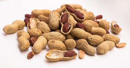 bunch of ecological peanuts on a white background
