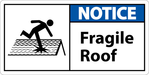 Notice Fragile Roof Sign On White Background