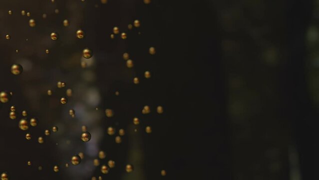 Many soapbubbles fly up on dark background 4K 3D animation with copy space