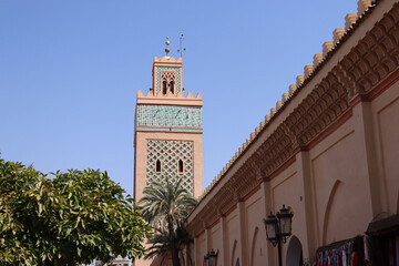 Fototapeta na wymiar The Kasbah Mosque en Marrakech (Marruecos). También se la conoce como Mosque of Yaqub al Mansur or Mosque of Moulay al-Yazid