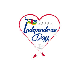 happy independence day of Central African Republic. Airplane draws cloud from heart. National flag vector illustration on white background.