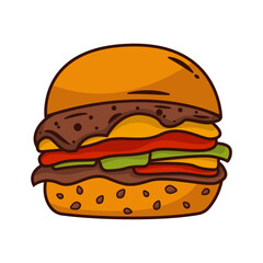 Vector burger isolated cartoon design on white background.
