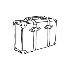 Vector suitcase, bag or backpack for travel. Various types of hand luggage, suitcases and bags are hand drawn in a linear style. For the design of advertisements, brochures, banners and posters