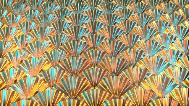 Light yellow blue mermaid scales move slowly like waves. Marine fantasy 3d 4k looped background. Textured scaly pattern